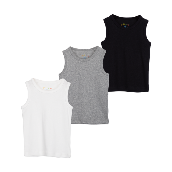 THREE-PACK TANK TOP WHITE/GRAY/BLACK