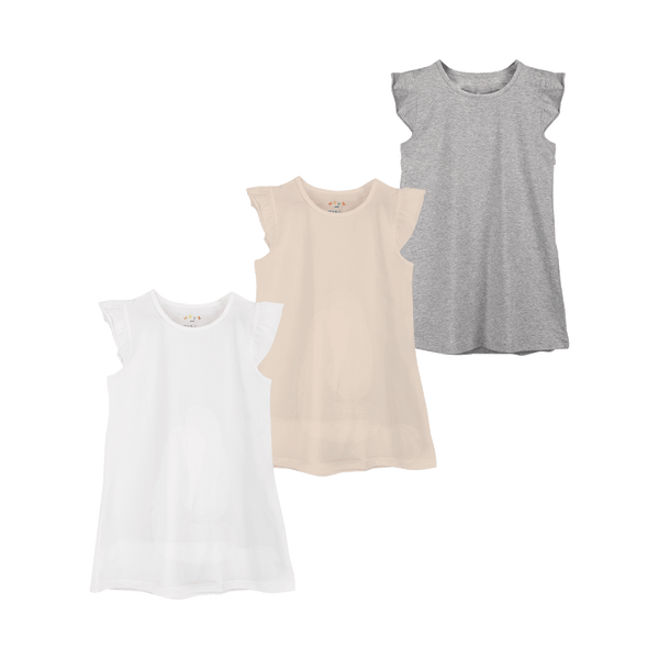 THREE-PACK DRESS WITH RUFFLE SLEEVES WHITE/BEIGE/GRAY