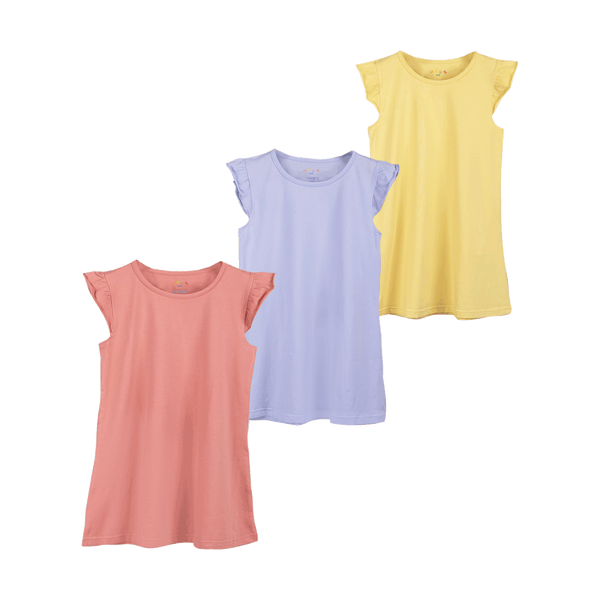 THREE-PACK DRESS WITH RUFFLE SLEEVES YELLOW/MAUVE/LILAC