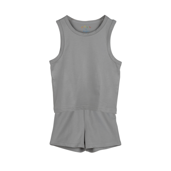 PLAIN TANK TOP AND SHORTS SET Gray