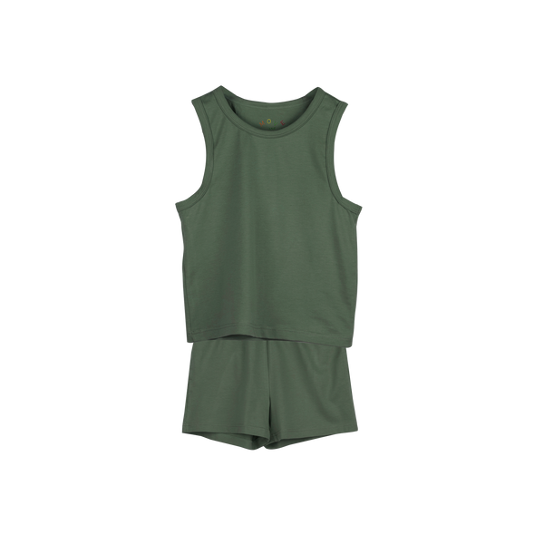 PLAIN TANK TOP AND SHORTS SET Green
