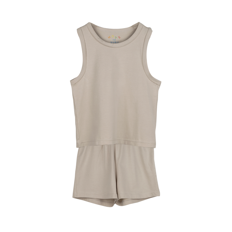 PLAIN TANK TOP AND SHORTS SET Khaki