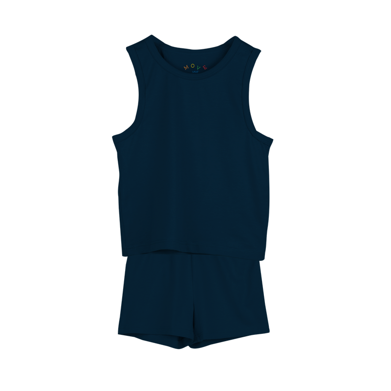 PLAIN TANK TOP AND SHORTS SET Navy